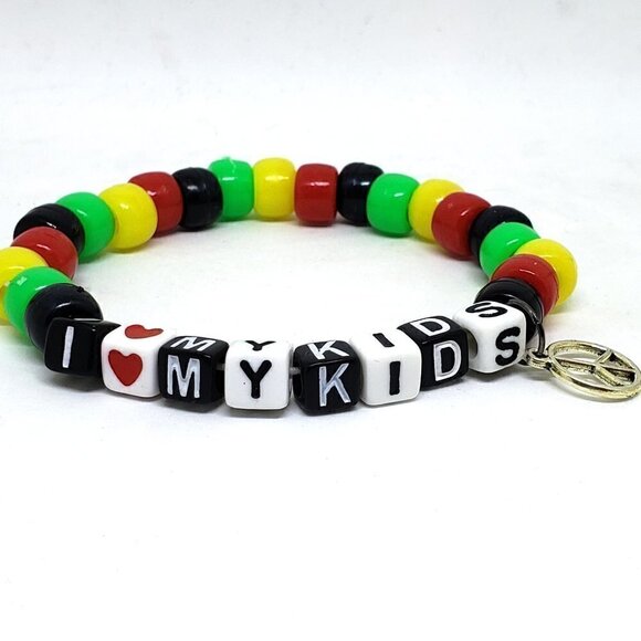 I Love my Kids Peace Charm Rasta Kandi Word bracelet - Picture 2 of 4